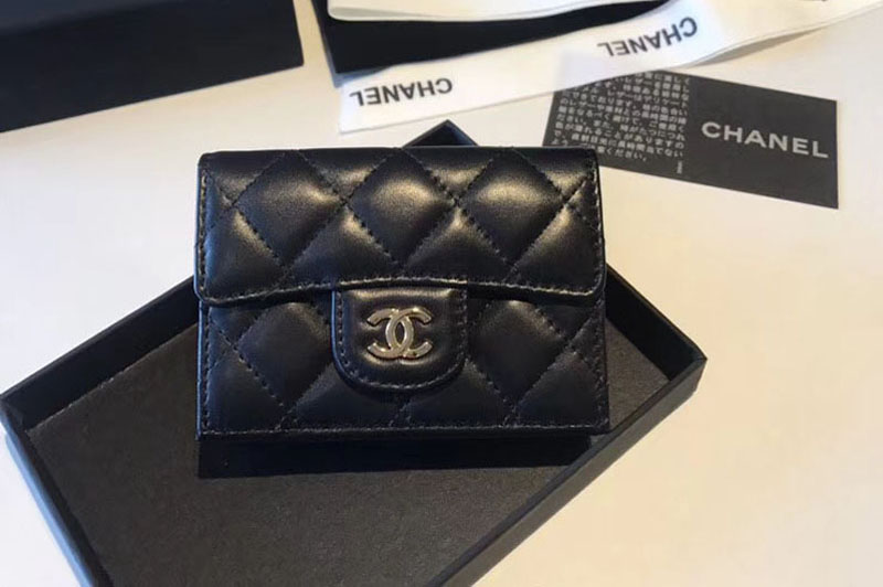 CC Tri-Fold Wallet Cannage SheepSkin Leather A48981 Black