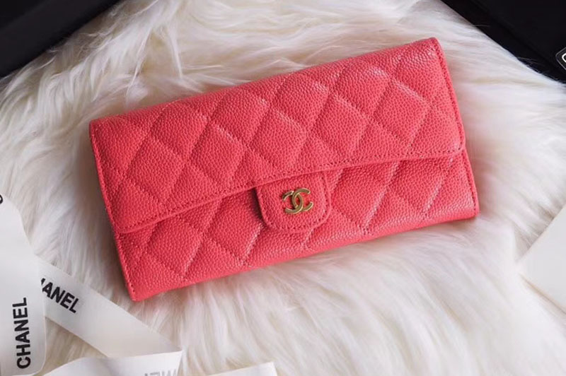 CC Tri-Fold Wallet Calfskin Leather A80758 Red