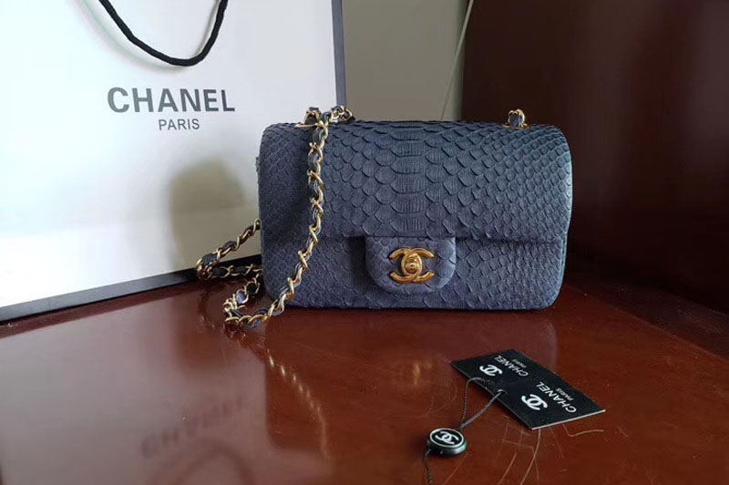 CC mini Classic Flap Bag Original Python Leather A1116 Blue