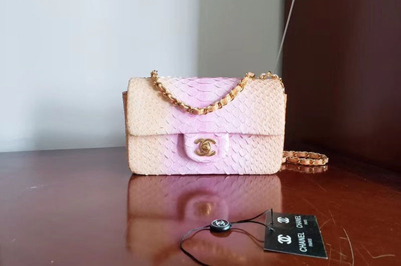 CC mini Classic Flap Bag Original Python Leather A1116 Pink