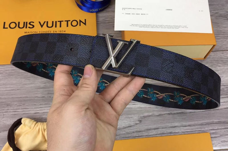 Louis Vuitton M0020U Damier Print 40mm Reversible Damier Graphite Canvas Silver Buckle