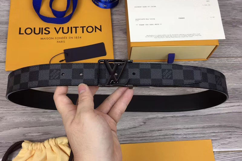 Louis Vuitton M0028Q LV City 35mm Reversible Belt Damier Graphite Canvas Black Buckle