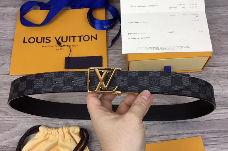Louis Vuitton M0028Q LV City 35mm Reversible Belt Damier Graphite Canvas Gold Buckle