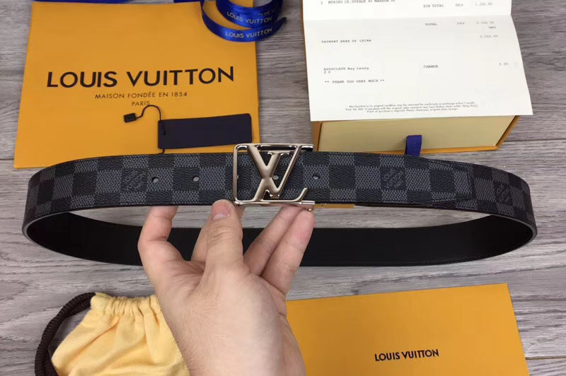 Louis Vuitton M0028Q LV City 35mm Reversible Belt Damier Graphite Canvas Silver Buckle