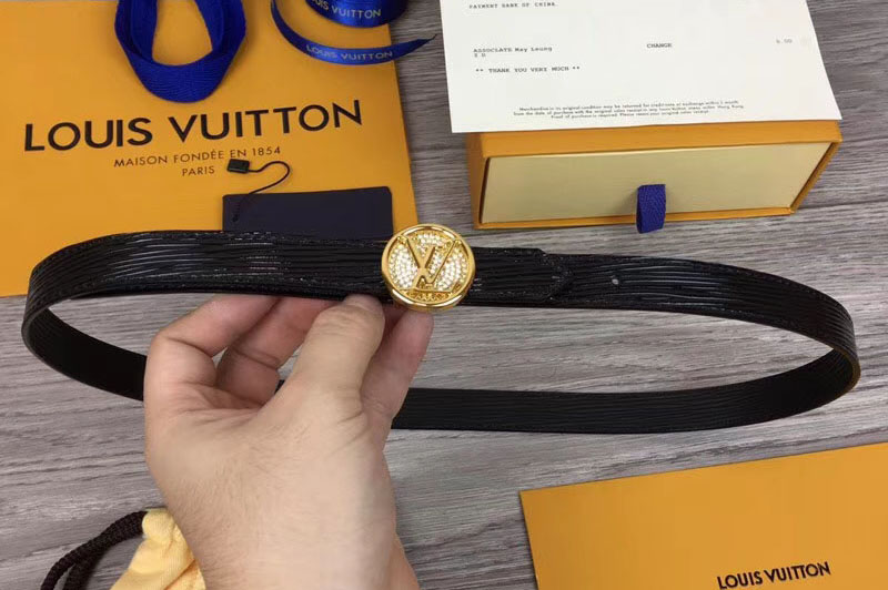 Louis Vuitton M0052V Womens LV Circle 20mm Reversible Belt Epi Leather Gold Diamond Buckle