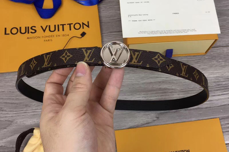 Louis Vuitton M0053U Womens LV Circle 20mm Reversible Belt Monogram Canvas Silver Buckle [M0053 ...