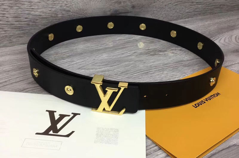 Louis Vuitton M0063U LV Iconic 35mm belt Black Calf Leather Gold Buckle