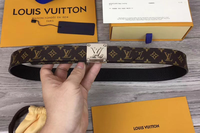 Louis Vuitton M0066U LV Morningram 30mm Reversible Belt Monogram Canvas Silver Buckle