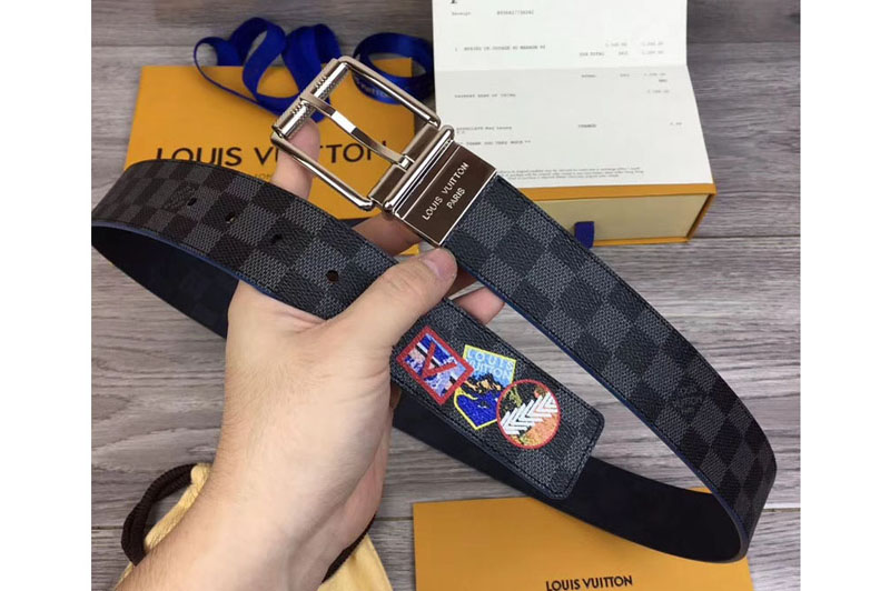 Louis Vuitton M0077U LV Damier Print 40mm Reversible Belt Damier Graphite Canvas Silver Buckle