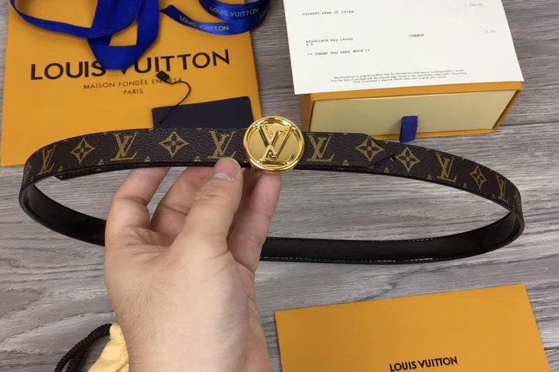Louis Vuitton M0081U Womens LV Circle 20mm Reversible Belt Monogram Canvas Gold Buckle