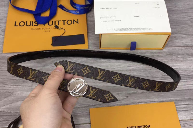 Louis Vuitton M0081U Womens LV Circle 20mm Reversible Belt Monogram Canvas Silver Buckle