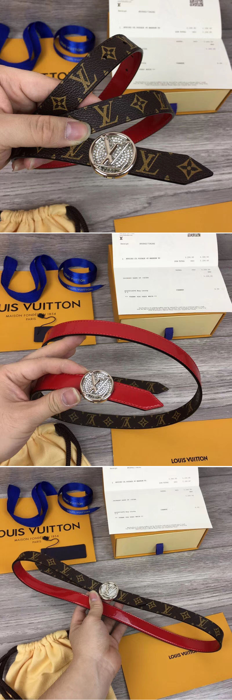 Louis Vuitton M0084U Womens LV Circle 20mm Reversible Belt Monogram Canvas Silver Diamond Buckle ...
