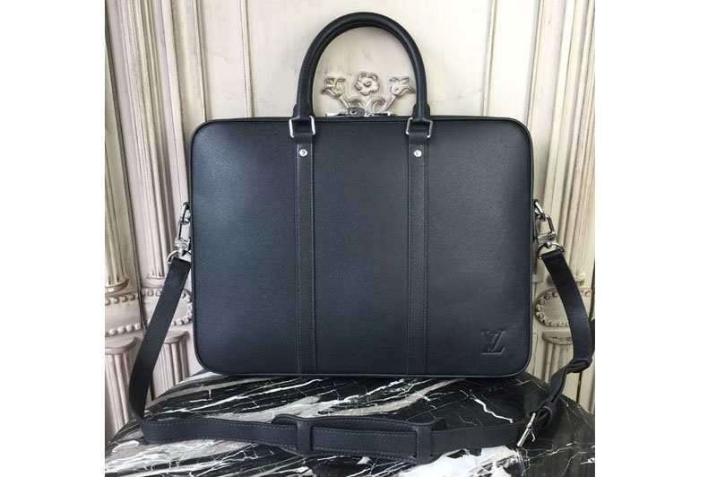 Louis Vuitton M30638 Porte-Documents Voyage PM Taiga Leather Bags Black