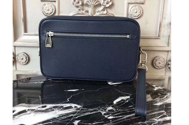 Louis Vuitton M33409 LV Kasai Clutch Taiga Leather Bags Blue
