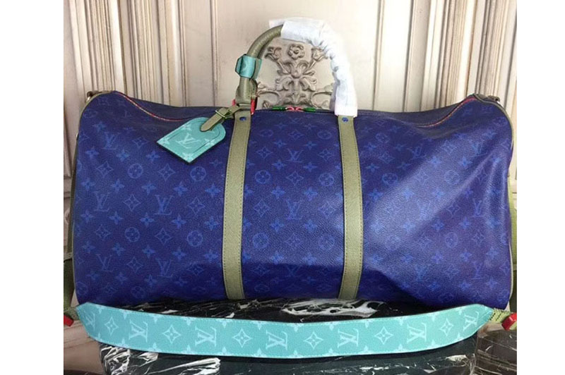 Louis Vuitton M43858 Keepall Bandouliere 55 Monogram Blue Canvas Bags