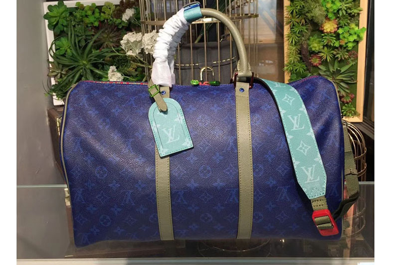 Louis Vuitton M43855 Keepall Bandouliere 45 Monogram Blue Canvas Bags