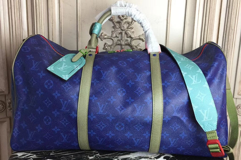 Louis Vuitton M43857 Keepall Bandouliere 50 Monogram Blue Canvas Bags
