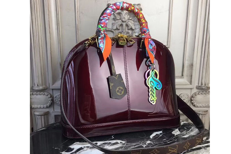 Louis Vuitton M54395 Alma PM Patent Leather Bags Burgundy