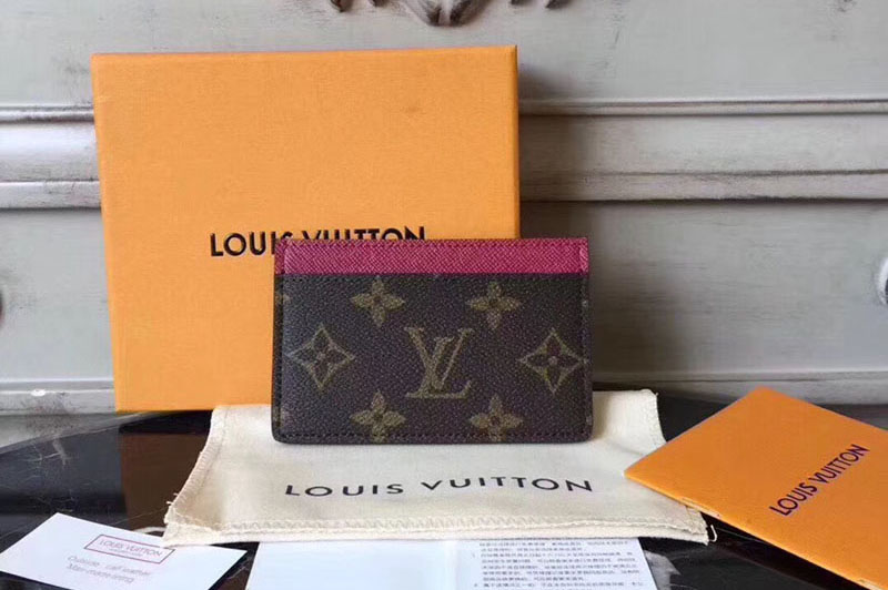 Louis Vuitton M60703 LV Card Holder Monogram Canvas Dark Red