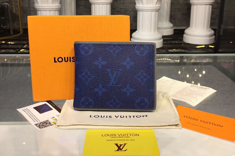 Louis Vuitton M62239 LV Multiple Wallet Monogram Eclipse Canvas Blue