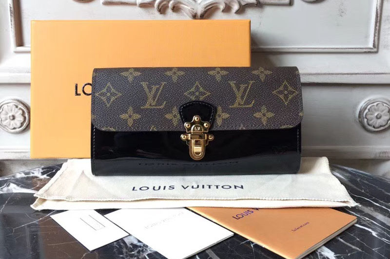 Louis Vuitton M62558 Cherrywood Wallet Patent Leather With Monogram canvas Black