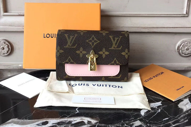Louis Vuitton M62578 Monogram Canvas Flower Lock Compact Wallet Pink