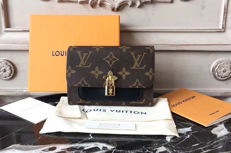 Louis Vuitton M62578 Monogram Canvas Flower Lock Compact Wallet Black