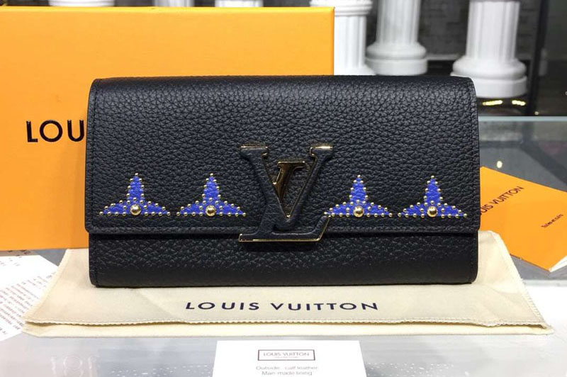 Louis Vuitton M63211 LV Taurillon Leather Capucines Wallet Black And Blue