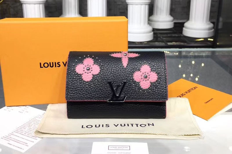 Louis Vuitton M63222 LV Taurillon Leather Capucines Compact Wallet Black