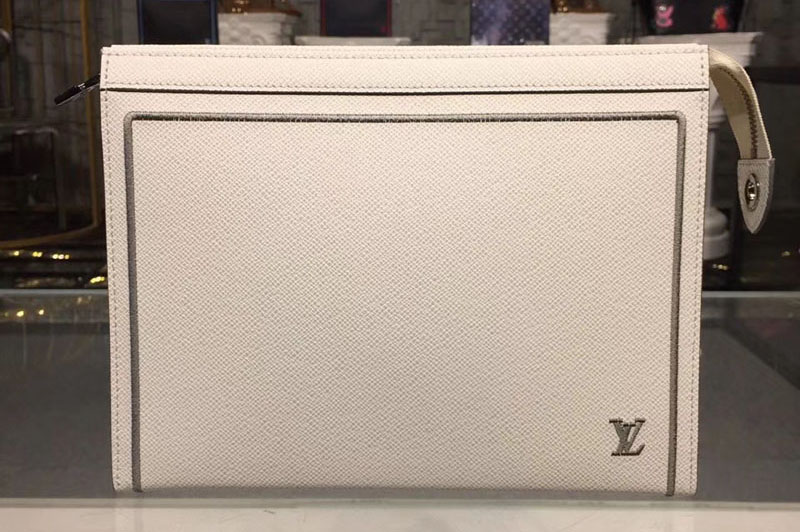Louis Vuitton M63397 LV Pochette Voyage MM Taiga Leather White