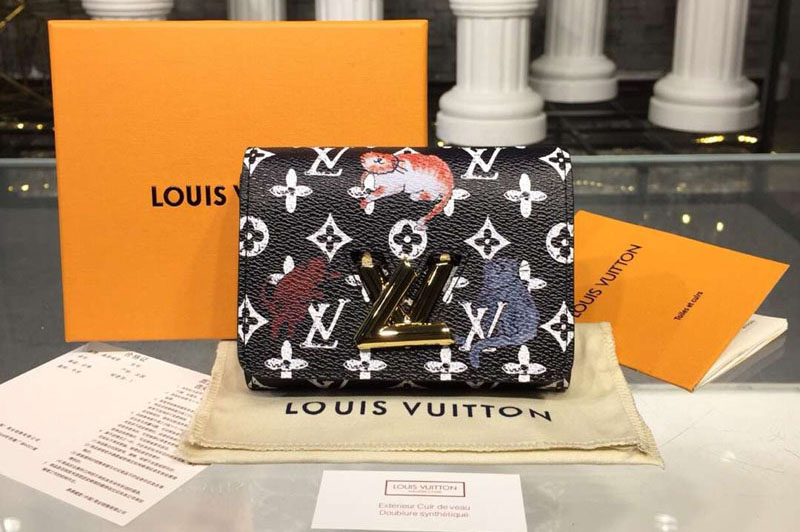 Louis Vuitton M63889 LV Transformed historic Monogram canvas Twist Compact Wallet Black
