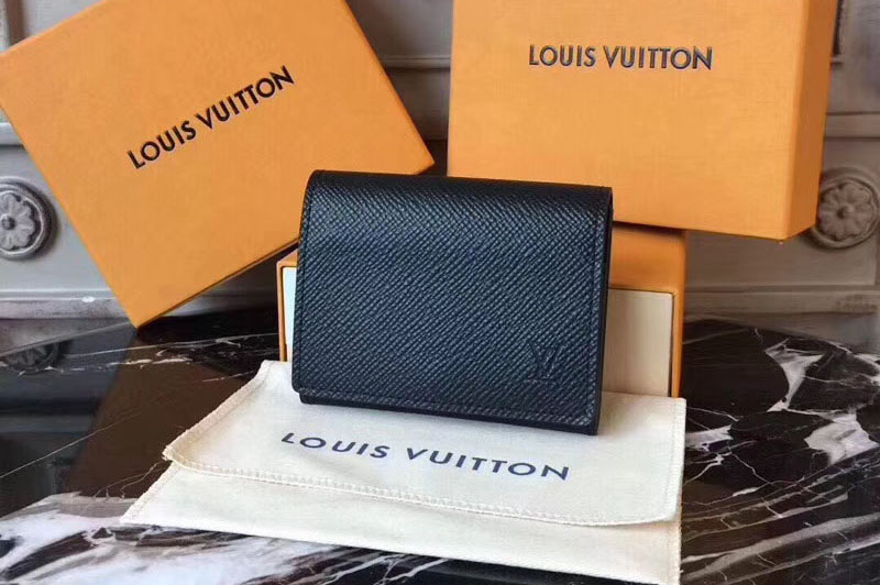 Louis Vuitton M64021 Enveloppe Carte de Visite Taiga leather Wallets Black