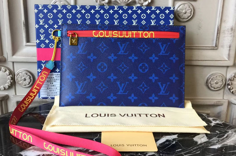 Louis Vuitton M68004 Ribbon Pouches MM Monogram Blue Canvas