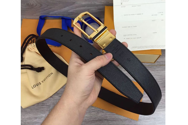 Louis Vuitton M9070U LV Slender 35mm Reversible Mens Belt Ttaiga Leather Gold Buckle