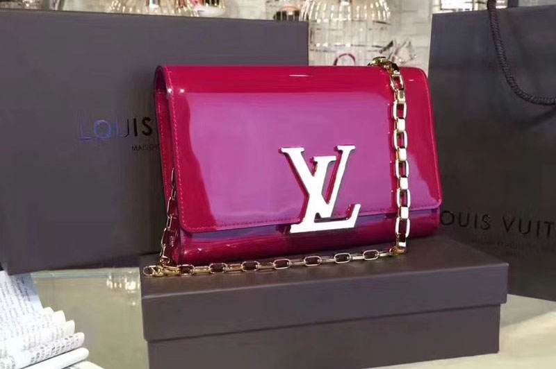 Louis Vuitton M94425 Patent Calfskin Chain Louise GM Bags Red