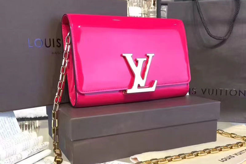 Louis Vuitton M94425 Patent Calfskin Chain Louise GM Bags Rosy