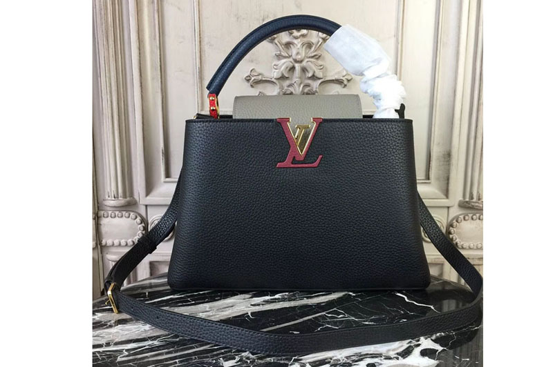 Louis Vuitton M95509 Capucines MM Taurillon Leather Bags Black/Pink