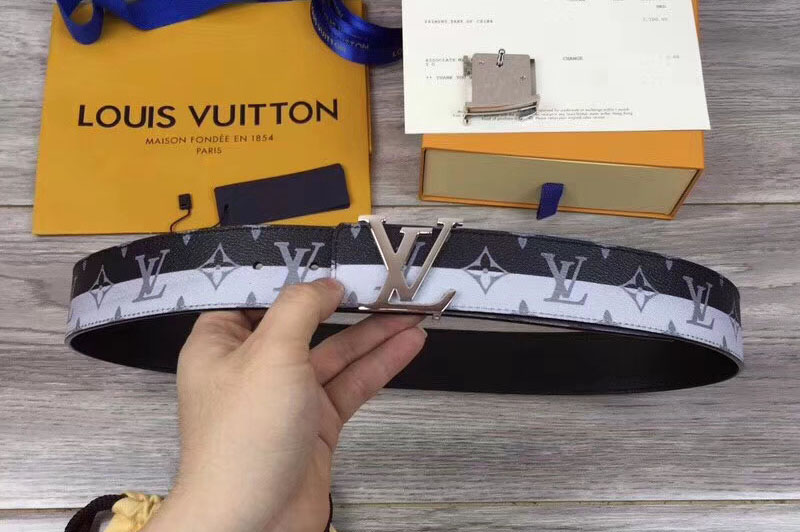 Louis Vuitton MP034S LV Initiales 40MM Double Monogram Eclipse Canvas Belts Silver