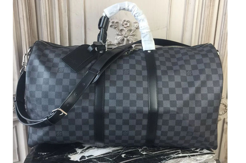 Louis Vuitton N41413 Keepall Bandouliere 55 Damier Graphite Canvas Travel Bags