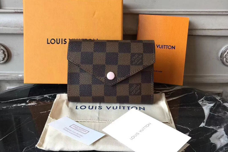 Louis Vuitton N61700 Damier Ebene Canvas Victorine Wallet Pink