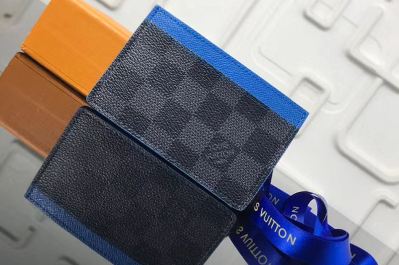 Louis Vuitton N64029 LV Card Holder Damier Graphite Canvas Blue