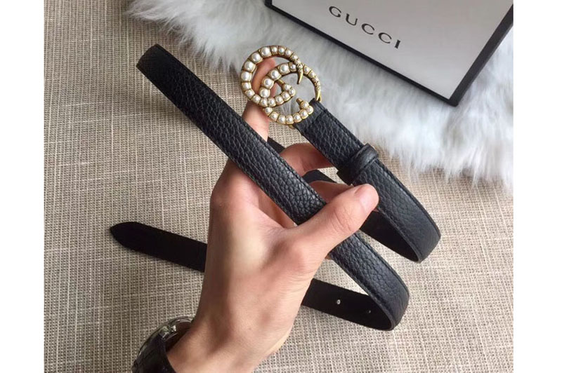 Gucci 409417 20mm Leather belt with Pearl Double G buckle