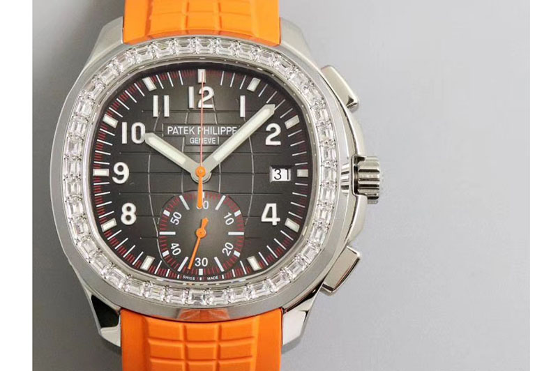 Patek Philippe Aquanaut 5968A YLF Best Edition Diamond Bezel Brown Dial on Orange Rubber Strap A7750
