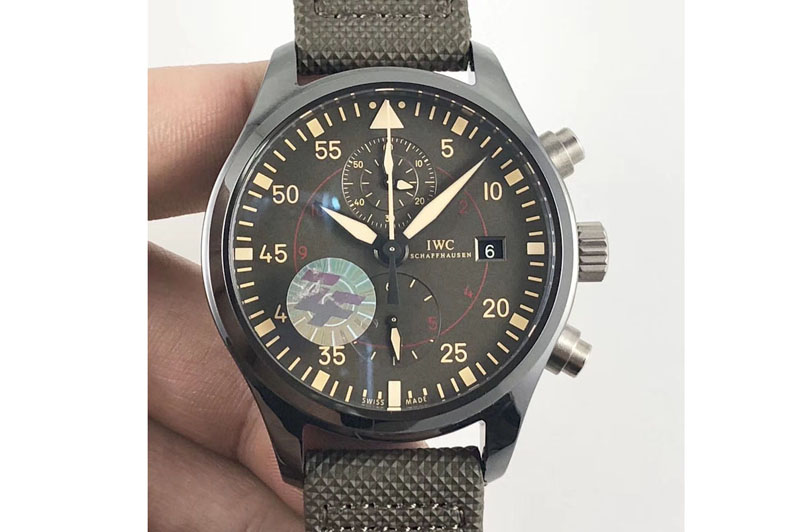 IWC PILOT IW389001 ZF 1:1 Best Edition Ceramic Case Green Dial on Green Nylon Strap A7750 (function same as genuine)