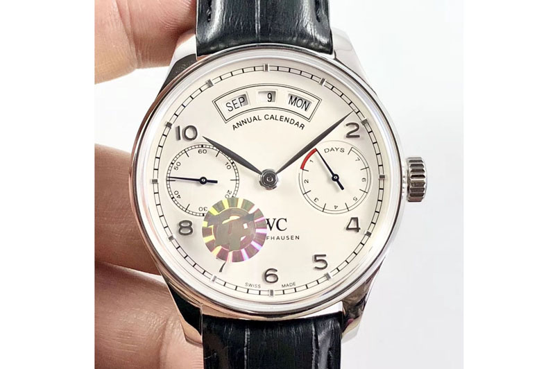 IWC Portuguese Real PR Real Annual Calendar IW5035 ZF 1:1 Best Edition White Dial Silver Markers on Black Leather Strap A52850