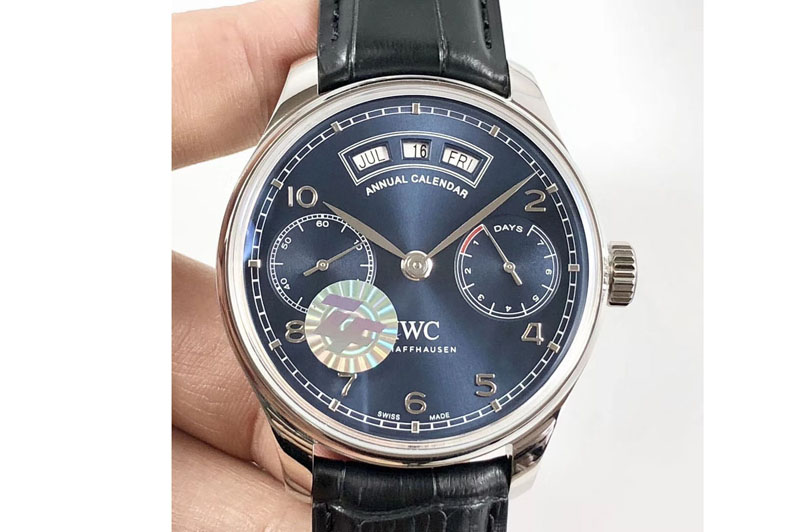 IWC Portuguese Real PR Real Annual Calendar IW503502 ZF 1:1 Best Edition Blue Dial on Black Leather Strap A52850