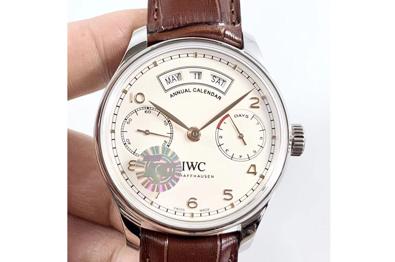 IWC Portuguese Real PR Real Annual Calendar IW503501 ZF 1:1 Best Edition White Dial on Brown Leather Strap A52850