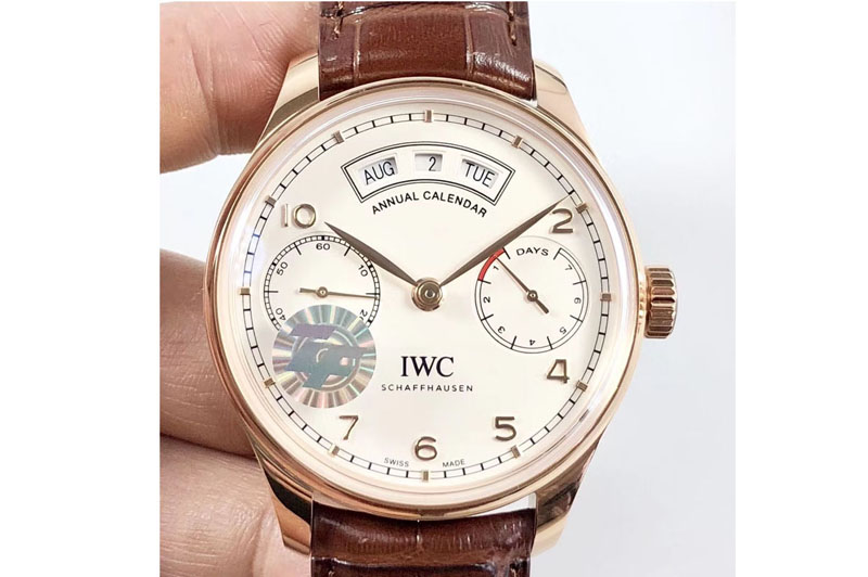 IWC Portuguese Real PR Real Annual Calendar IW503501 RG ZF 1:1 Best Edition White Dial on Brown Leather Strap A52850