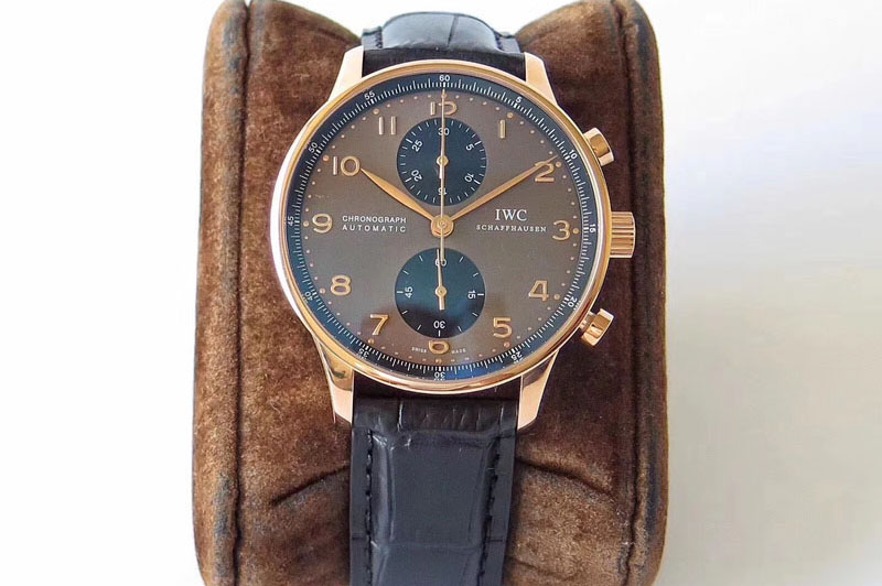 IWC Portuguese IW371482 ZF V3 1:1 Best Edition RG Gray dial on Black Leather Strap A79350 (Slim Movement)