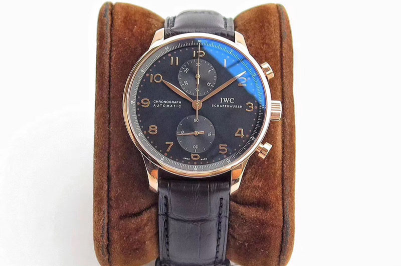 IWC Portuguese IW371415 ZF V3 1:1 Best Edition RG Black dial on Black Leather Strap A79350 (Slim Movement)